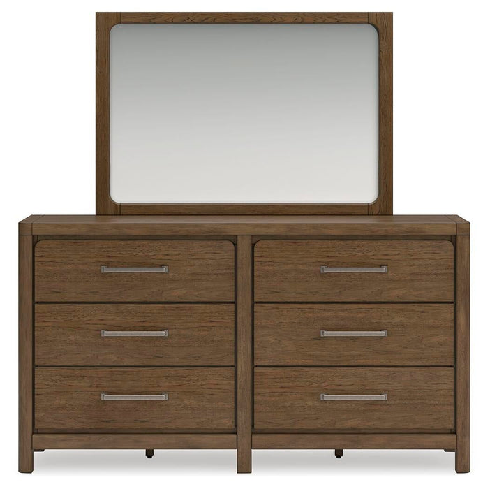 Cabalynn King Upholstered Bed with Mirrored Dresser