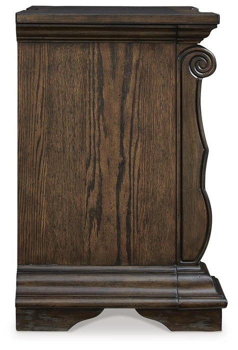 Maylee Queen Upholstered Bed, Dresser, Mirror, Chest and Nightstand
