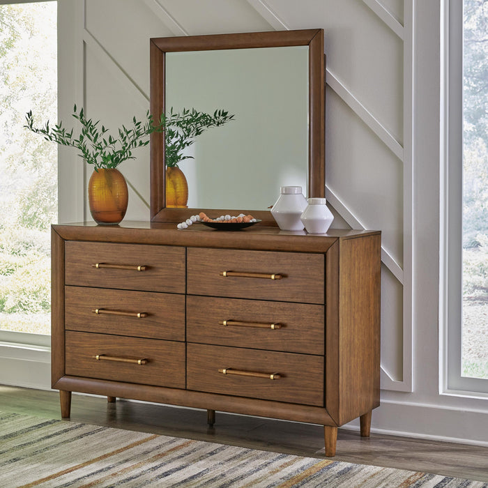 Lyncott King Upholstered Bed with Mirrored Dresser and Nightstand