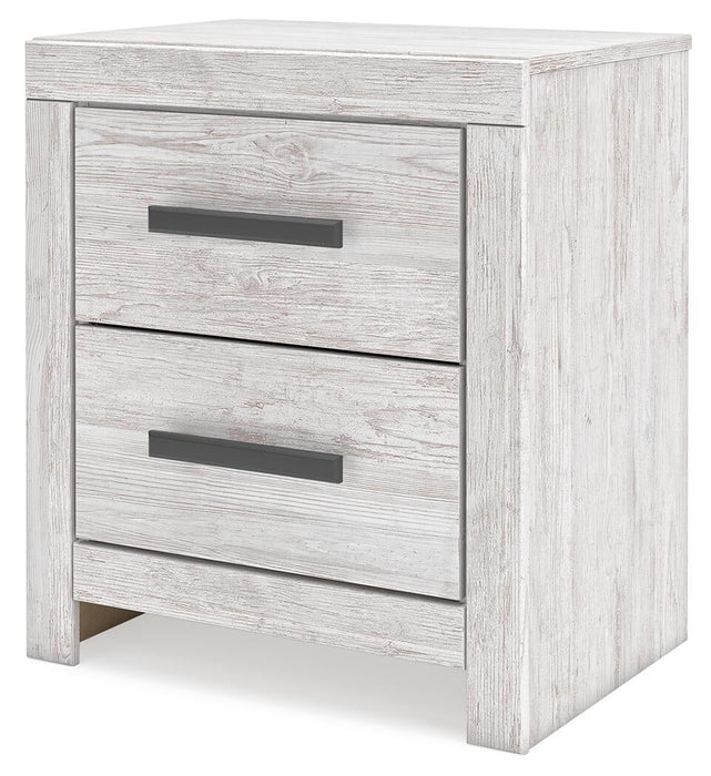 Cayboni King Panel Bed with Mirrored Dresser and Nightstand