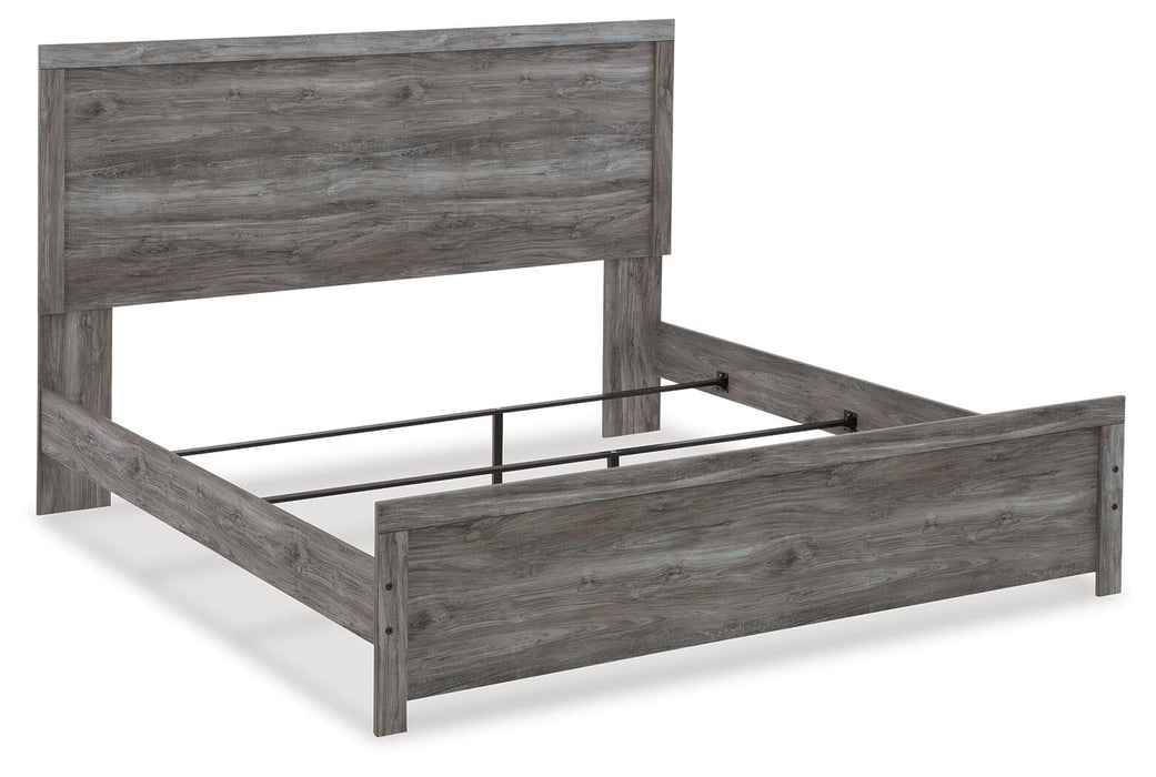 Bronyan King Panel Bed with Mirrored Dresser and Nightstand