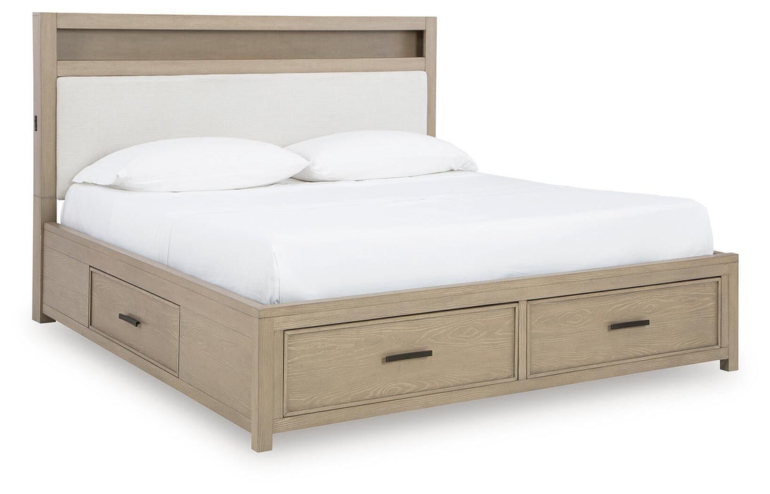 Calmoro California King Bookcase Bed with Mirrored Dresser