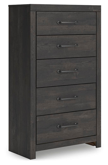 Delmorta Twin Panel Bed, Dresser, Mirror, Chest and Nightstand