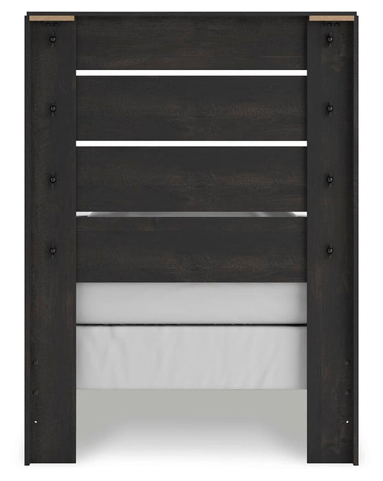 Delmorta Twin Panel Bed, Dresser, Mirror, Chest and Nightstand