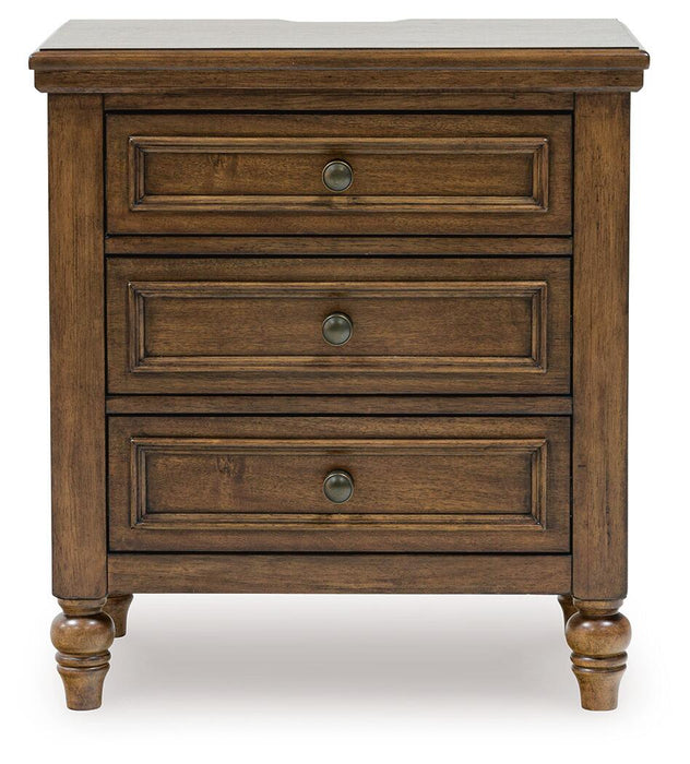Sturlayne California King Upholstered Panel Bed, Dresser, Mirror and Nightstand