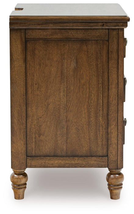 Sturlayne California King Upholstered Panel Bed, Dresser, Mirror and Nightstand