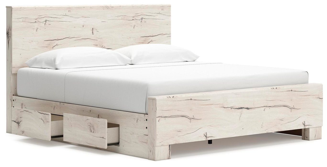 Lawroy King Panel Bed with Storage, Dresser, Mirror and Nightstand