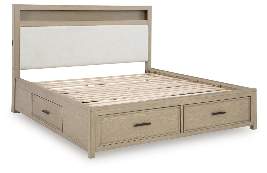 Calmoro Queen Bookcase Bed with Mirrored Dresser