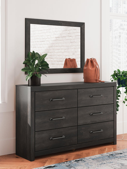 Delmorta Twin Panel Bed with Storage, Dresser and Mirror