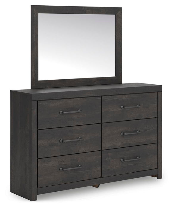 Delmorta Full Panel Storage Bed, Dresser, Mirror, Chest and Nightstand