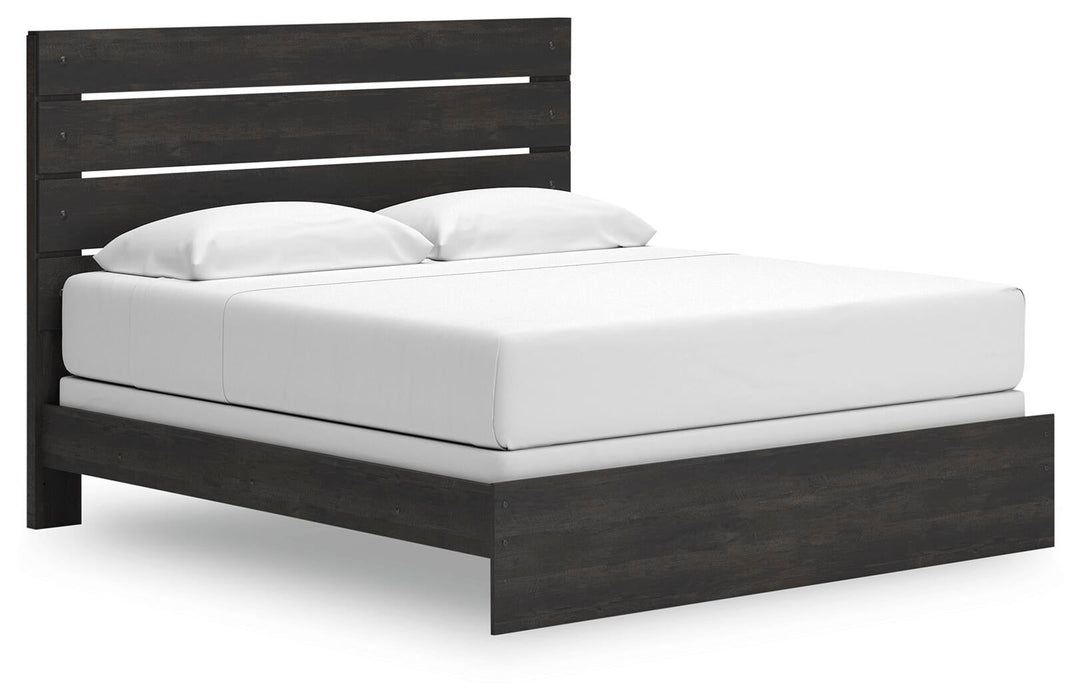 Delmorta King Panel Bed, Dresser, Mirror, Chest and Nightstand