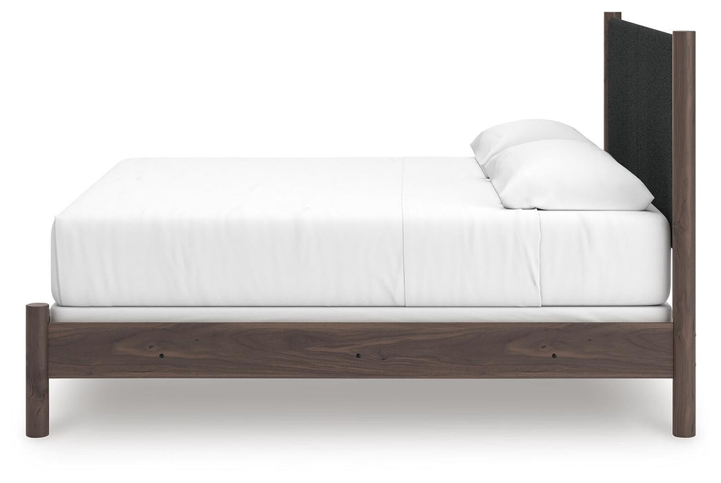 Cadmori King Upholstered Panel Bed, Dresser and Mirror