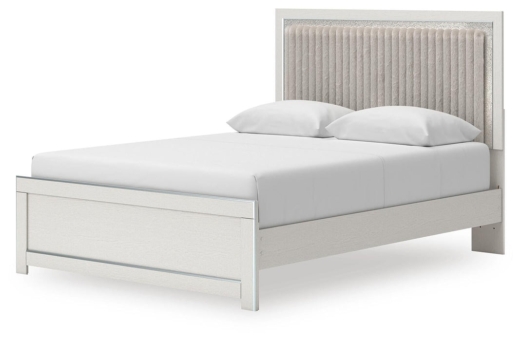 Birmonton Queen Upholstered Panel Platform Bed, Dresser and Mirror
