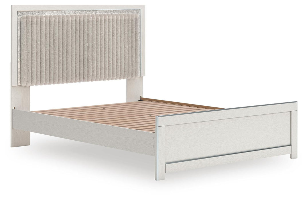 Birmonton Queen Upholstered Panel Platform Bed, Dresser and Mirror