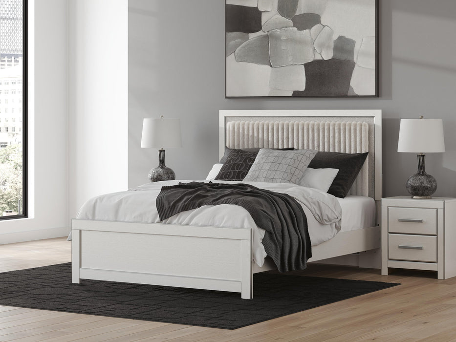 Birmonton Queen Upholstered Panel Platform Bed, Dresser and Mirror