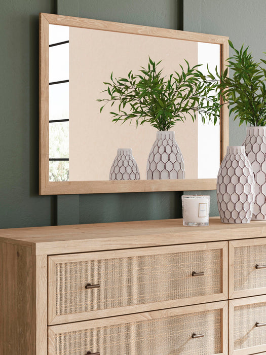 Cielden Full Upholstered Bed with Roll Slats, Dresser, Mirror, Chest and Nightstand