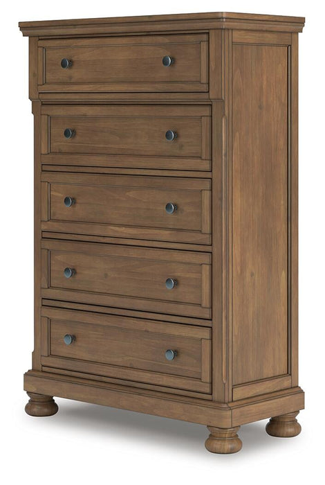 Vandenmore Queen Storage Sleigh Bed with Mirrored Dresser, Chest and Nightstand