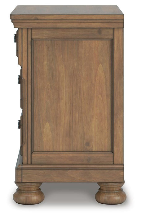 Vandenmore California King Storage Sleigh Bed with Mirrored Dresser, Chest and Nightstand