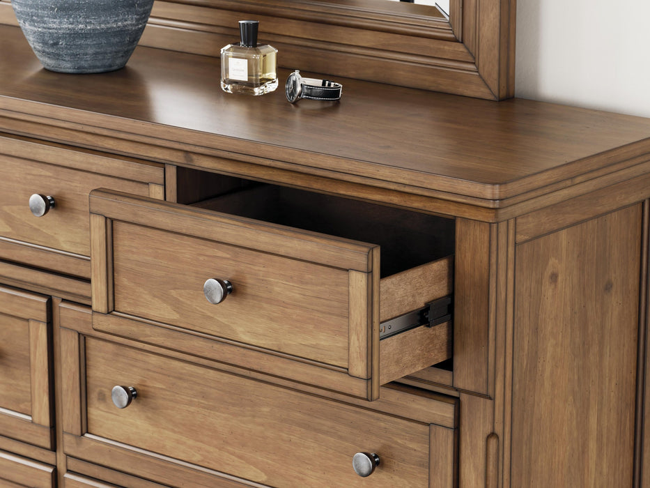 Vandenmore California King Storage Sleigh Bed with Mirrored Dresser, Chest and Nightstand
