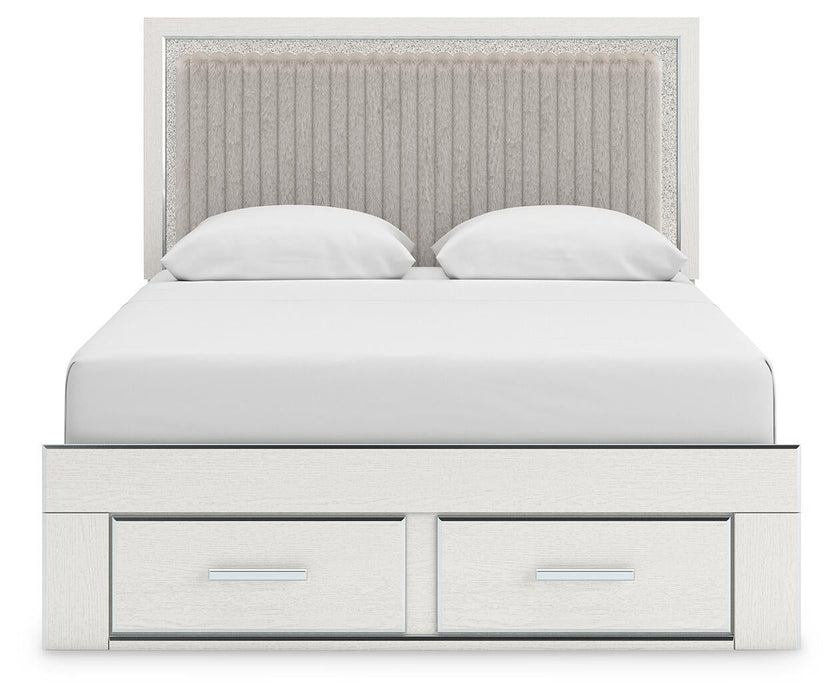 Birmonton Queen Upholstered Panel Platform Storage Bed, Dresser, Mirror and Nightstand