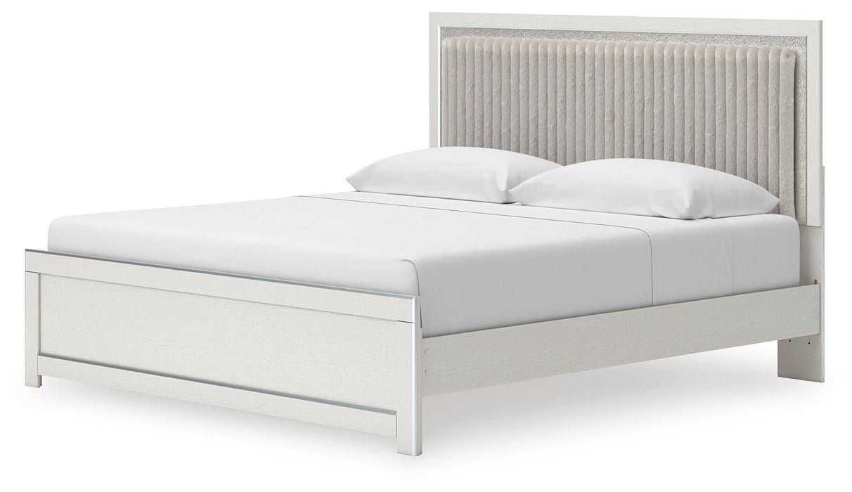 Birmonton King Upholstered Panel Platform Bed, Dresser, Mirror and Nightstand