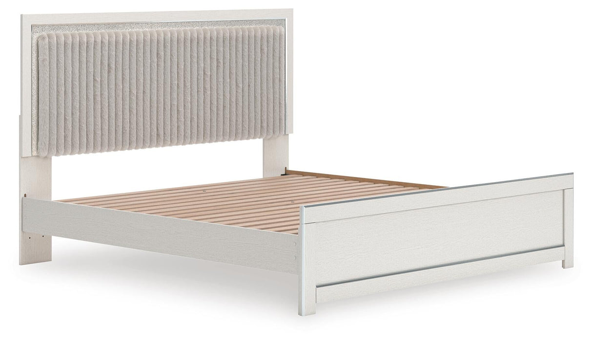 Birmonton King Upholstered Panel Platform Bed, Dresser, Mirror and Nightstand