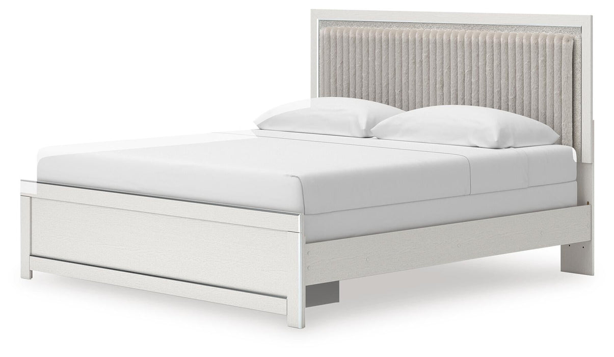 Birmonton King Upholstered Panel Bed, Dresser and Mirror