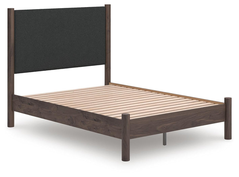 Cadmori Full Upholstered Panel Platform Bed, Dresser, Mirror and Nightstand