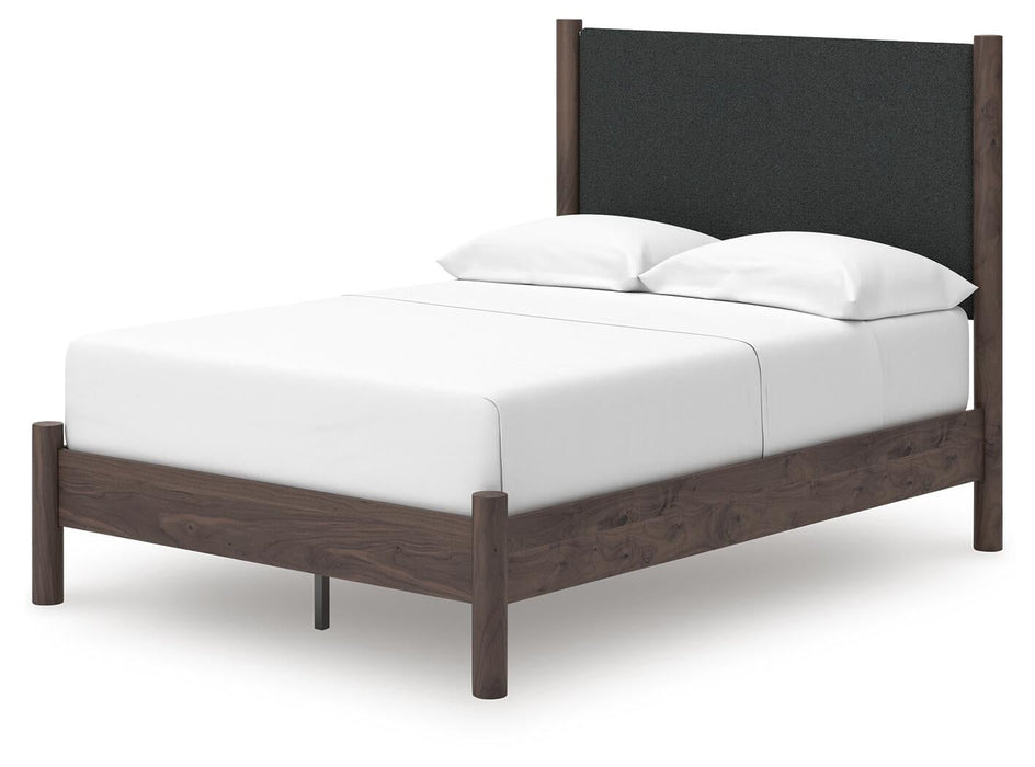 Cadmori Full Upholstered Panel Platform Bed, Dresser, Mirror and Nightstand