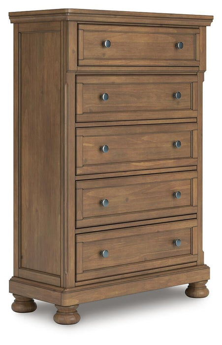 Vandenmore King Panel Bed with Mirrored Dresser, Chest and Nightstand