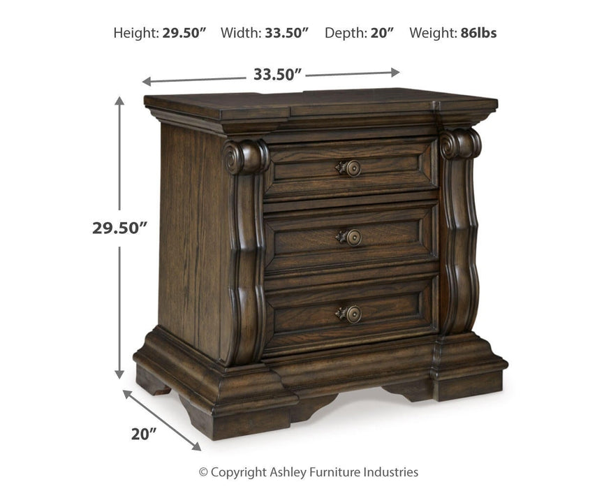 Maylee Queen Canopy Bed, Dresser, Mirror, Chest and Nightstand