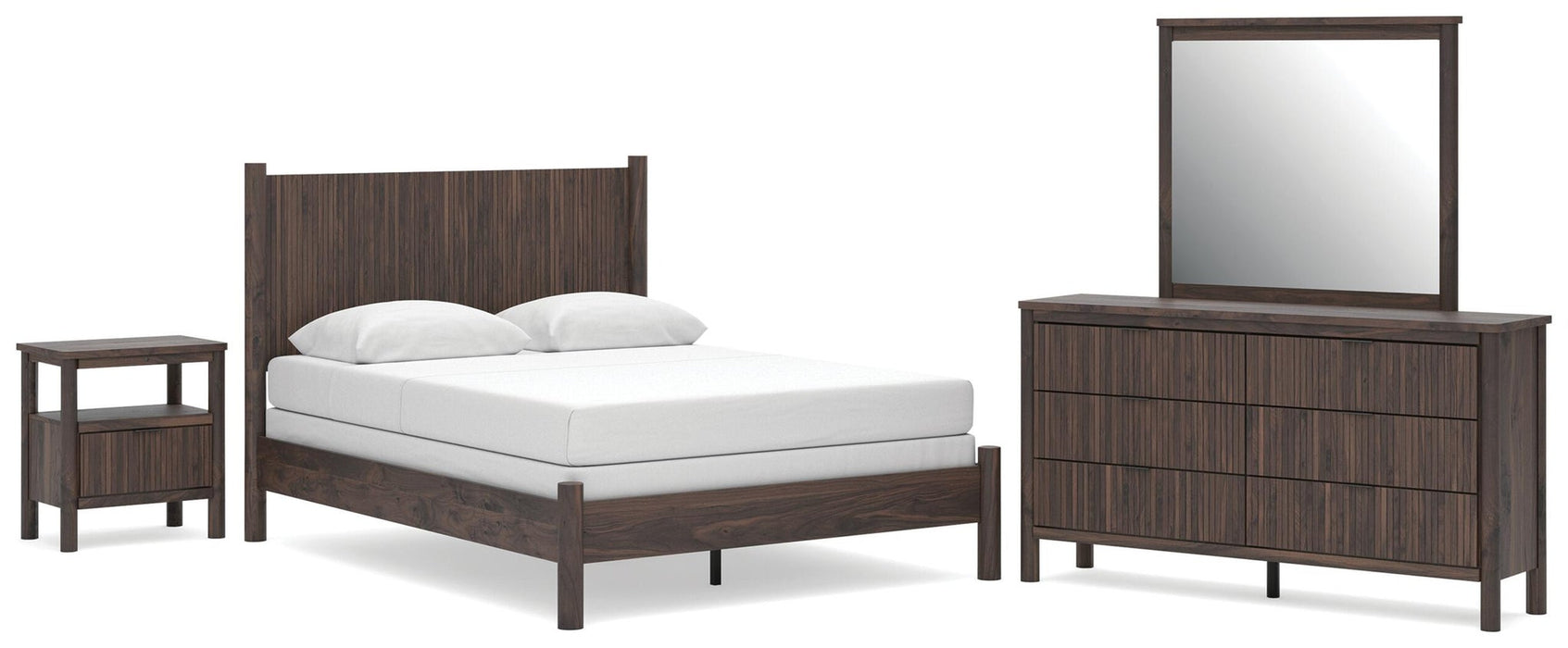 Cadmori Queen Panel Bed, Dresser, Mirror and Nightstand