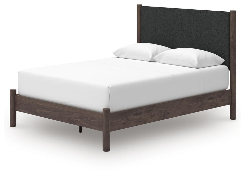 Cadmori Queen Upholstered Panel Platform Bed, Dresser, Mirror and Nightstand
