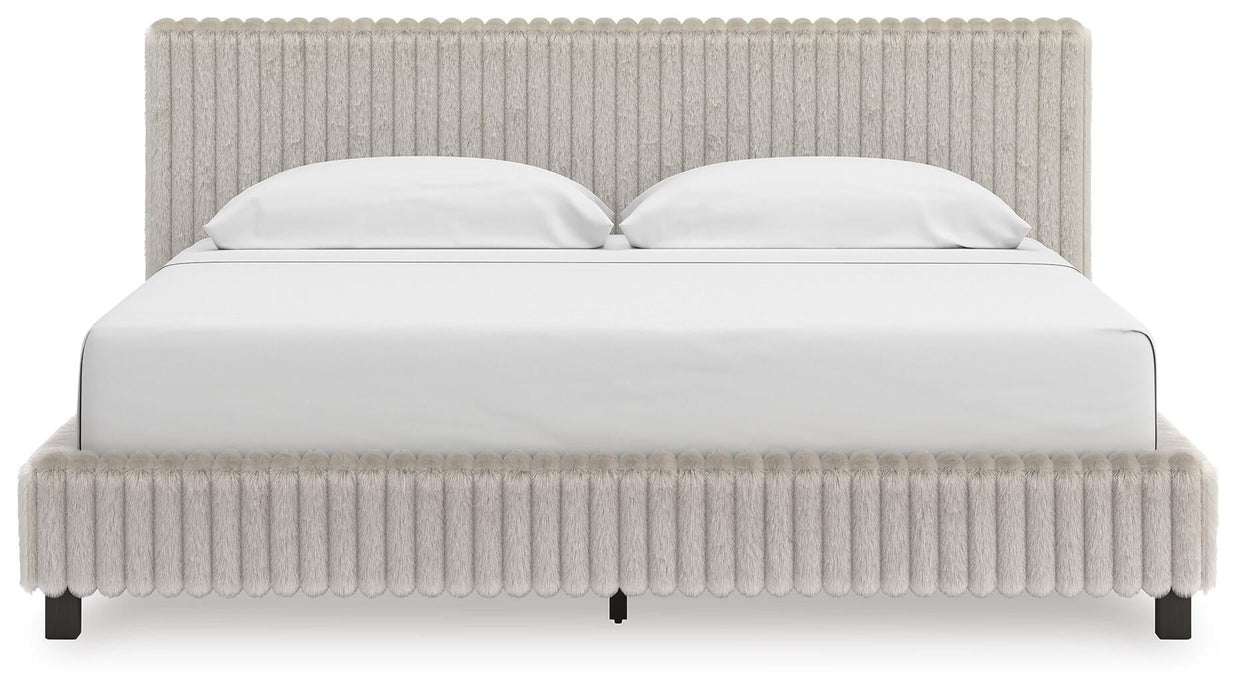 Birmonton King Upholstered Bed, Dresser, Mirror, Chest and Nightstand