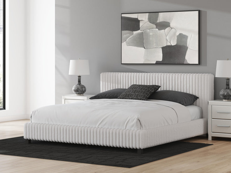 Birmonton King Upholstered Bed, Dresser, Mirror, Chest and Nightstand