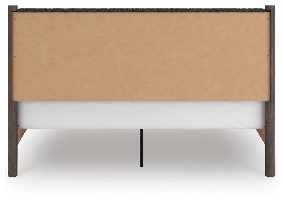 Cadmori King Upholstered Panel Platform Bed, Dresser, Mirror, Chest and Nightstand