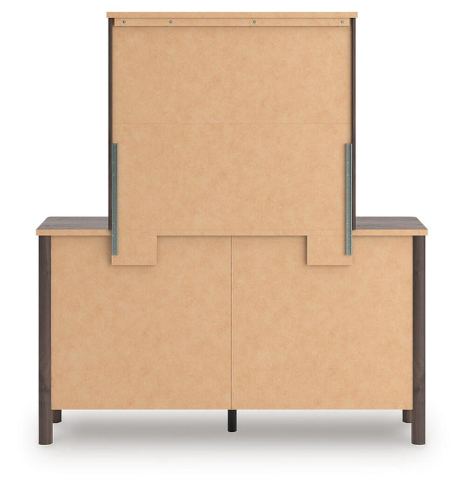 Cadmori King Upholstered Panel Platform Bed, Dresser, Mirror and Nightstand