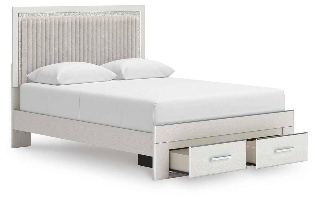 Birmonton Queen Upholstered Panel Platform Storage Bed, Dresser and Mirror