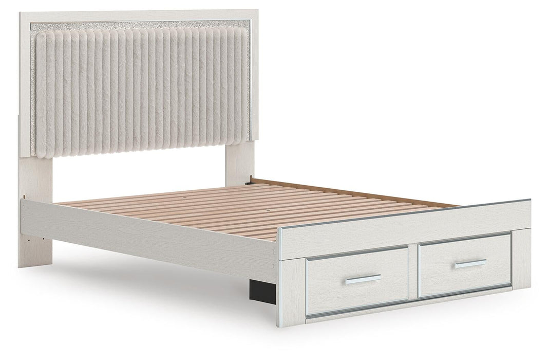 Birmonton Queen Upholstered Panel Platform Storage Bed, Dresser and Mirror