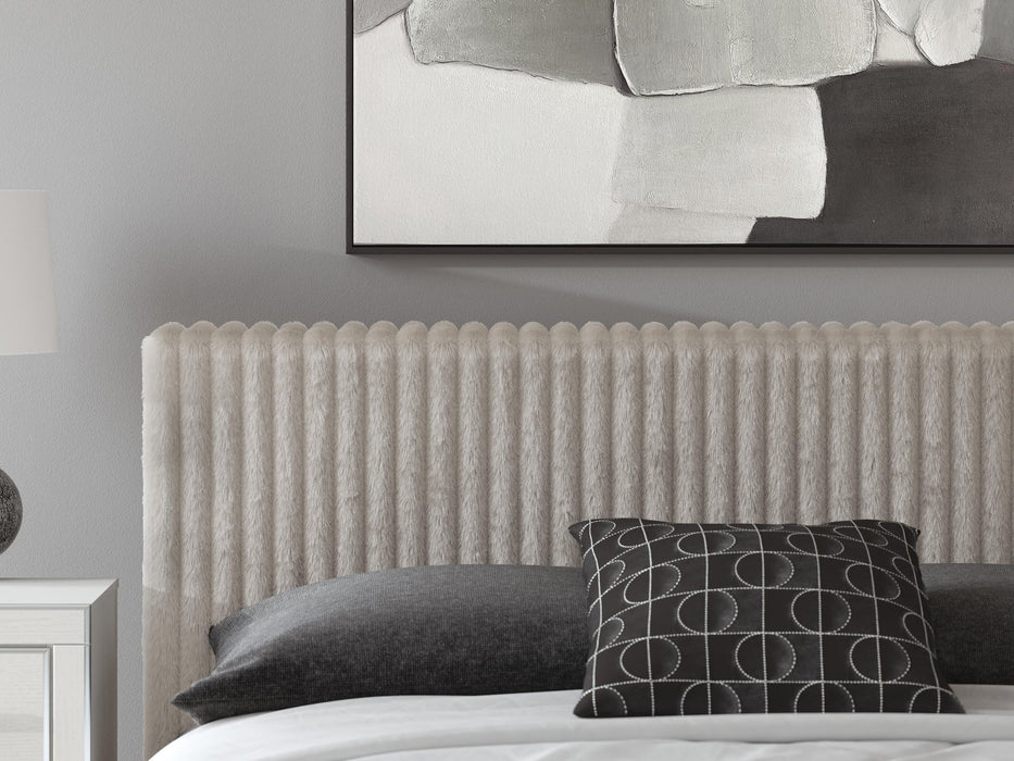 Birmonton California King Upholstered Bed, Dresser, Mirror and Nightstand