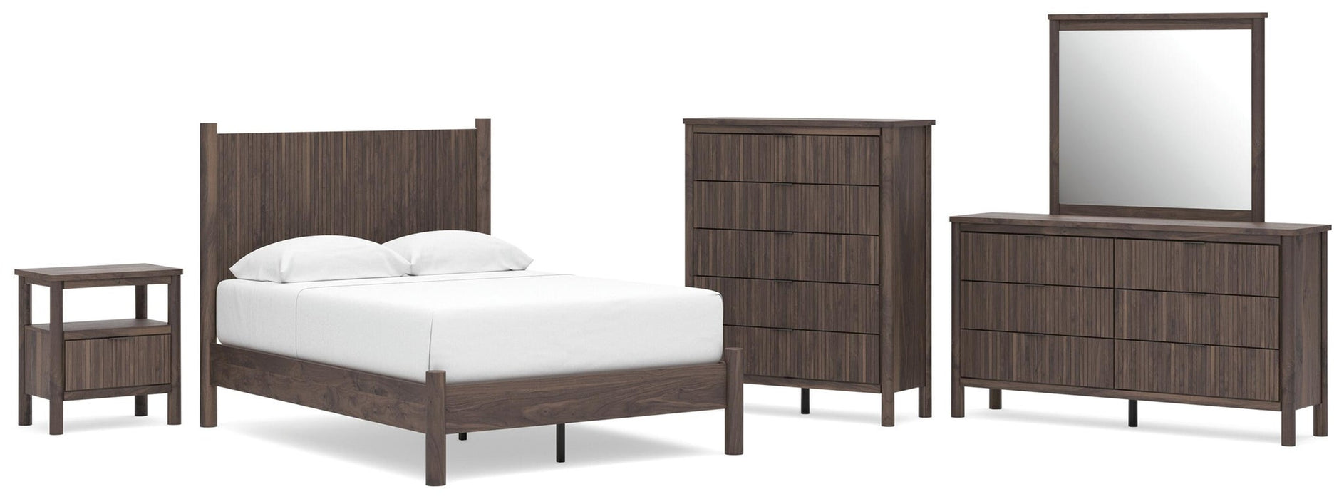 Cadmori Full Panel Platform Bed, Dresser, Mirror, Chest and Nightstand