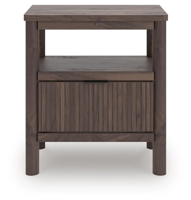 Cadmori Twin Upholstered Panel Bed, Dresser, Mirror, Chest and Nightstand
