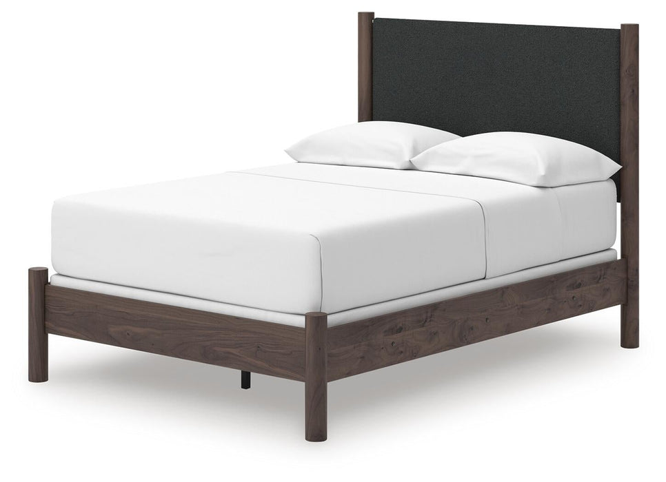 Cadmori Full Upholstered Panel Bed, Dresser and Mirror