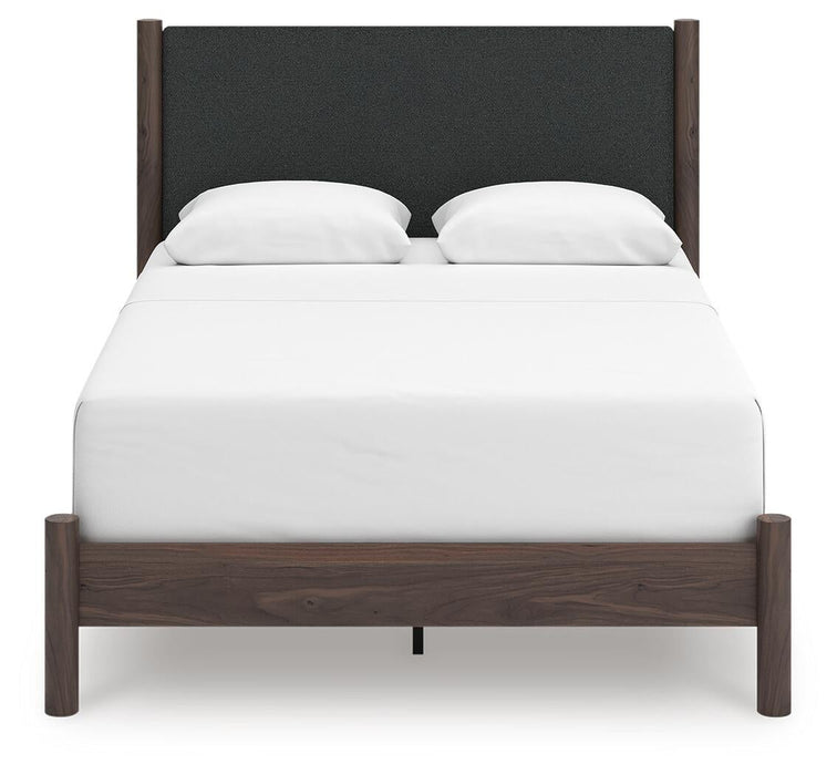 Cadmori Queen Upholstered Panel Bed, Dresser and Mirror