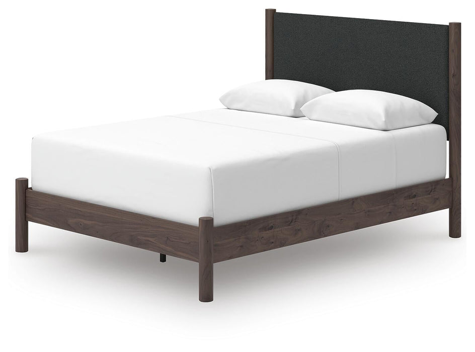 Cadmori Queen Upholstered Panel Bed, Dresser and Mirror