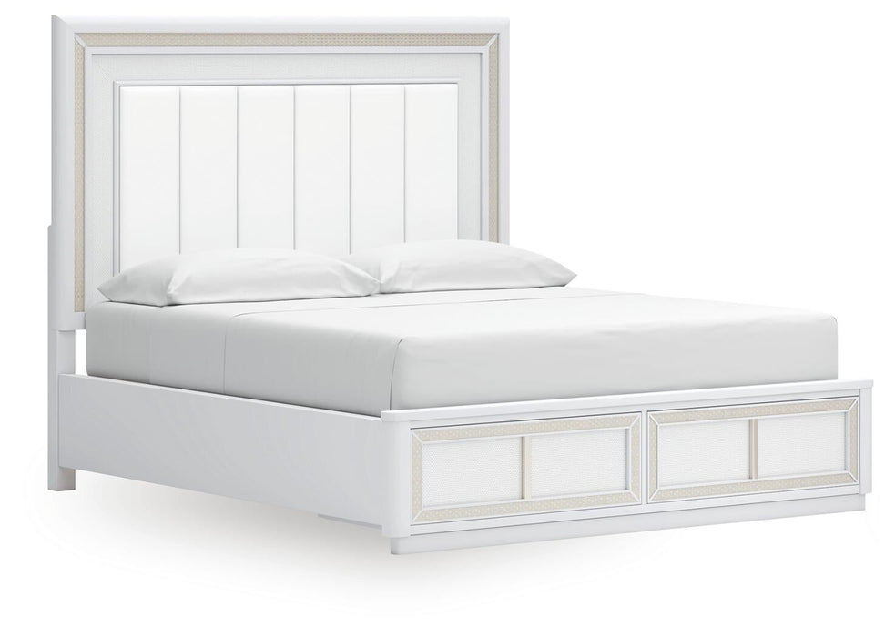 Chalanna California King Upholstered Storage Bed, Dresser and Mirror