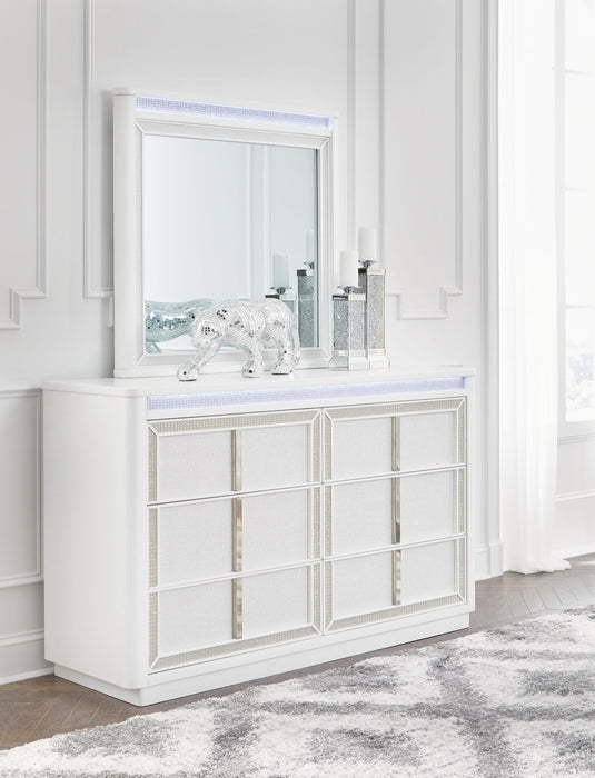 Chalanna California King Upholstered Storage Bed, Dresser and Mirror