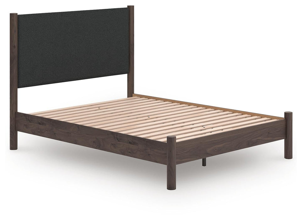 Cadmori Queen Upholstered Panel Platform Bed, Dresser, Mirror, Chest and Nightstand