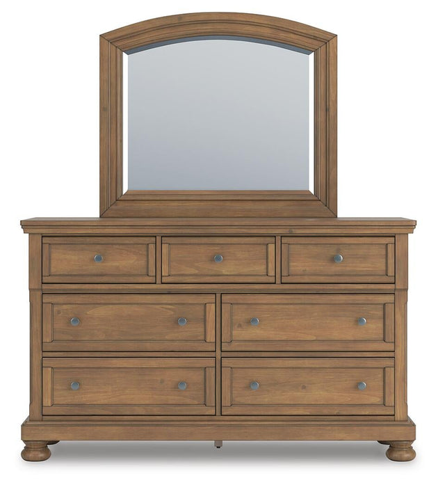 Vandenmore California King Panel Bed with Mirrored Dresser and Nightstand