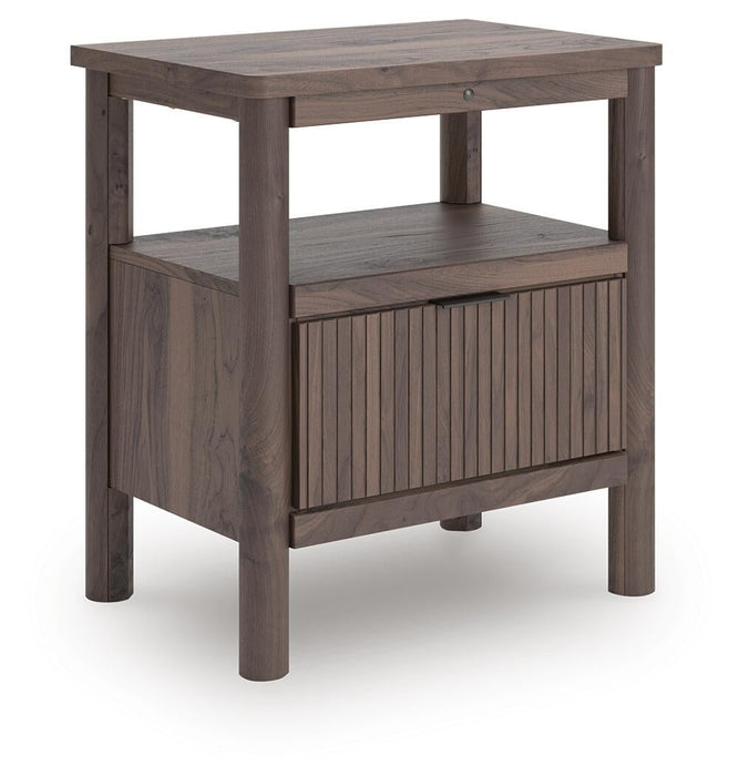 Cadmori Full Upholstered Panel Bed, Dresser, Mirror and Nightstand